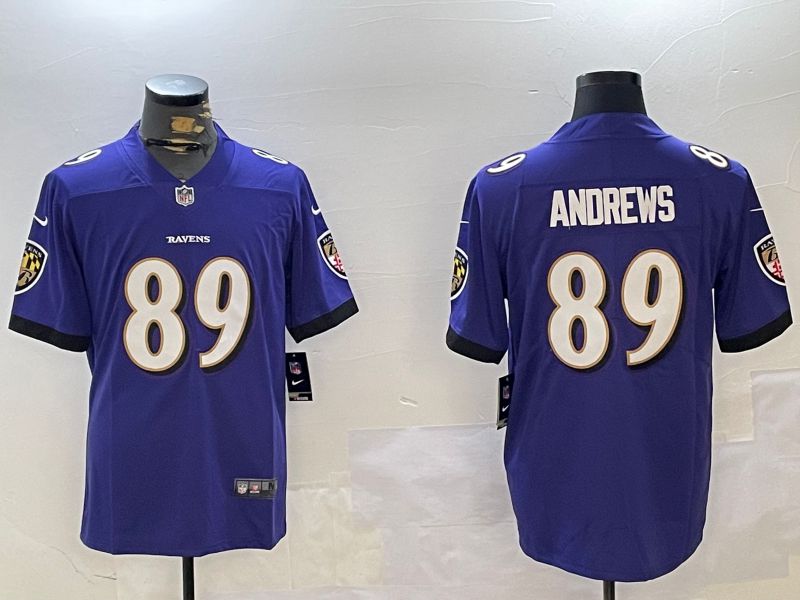Men Baltimore Ravens #89 Andrews Purple Second generation 2024 Nike Limited NFL Jersey style 1